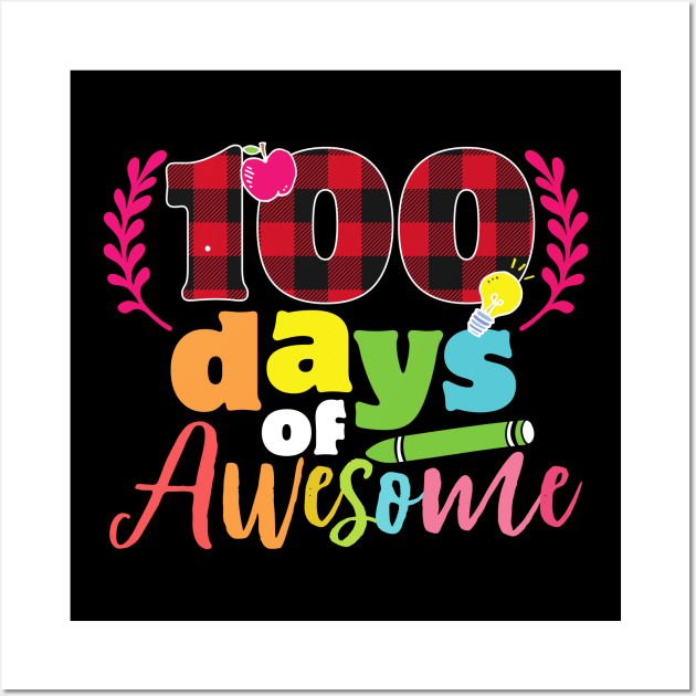 100 days of awesome red plaid 100th day of school gift Wall Art by BadDesignCo